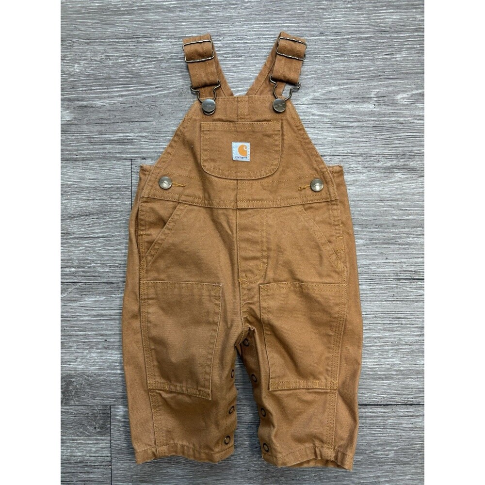 Brown Carhartt Infant Canvas Bib Overalls Adjustable Straps Signature Logo 3M